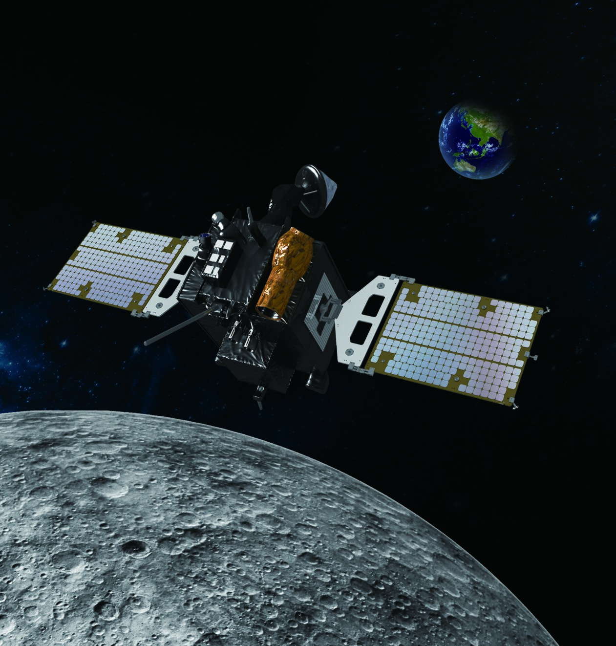 Danuri, o primeiro orbitador lunar da Coréia.  O satélite está equipado com uma câmera de alta resolução, magnetômetro, espectrômetro de raios gama e uma câmera polarizadora de campo amplo.  foto por acaso