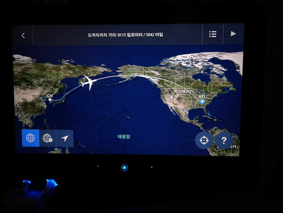 인천에서 애틀랜타까지의 비행화면