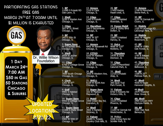 시카고 지역 사업가 개솔린 100만불어치 무료 나눔 행사 [윌리 윌슨 페이스북 캡처]