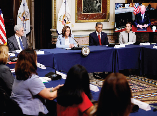 3일 온라인으로 생식 의료 접근 태스크포스 회의에 참석한 조 바이든 대통령(우측 화면)이 낙태권 보호 행정명령 서명에 앞서 발언하고 있다. [로이터]