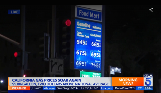 LA 카운티 개솔린 가격이 최근 가파른 상승세를 이어간다