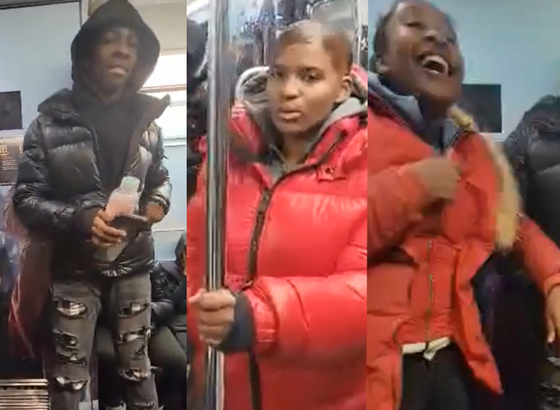 지난 19일 저녁 맨해튼 전철 내에서 아시안 승객에게 접근, 반아시안적 발언을 하며 폭행한 용의자들. [사진 NYPD] 