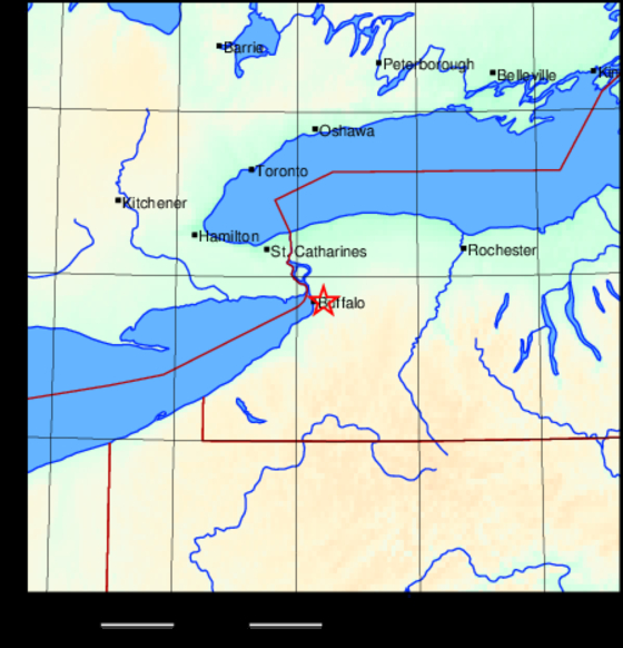 캐나다 지진관측소가 발표한 지진 발생지역 지도