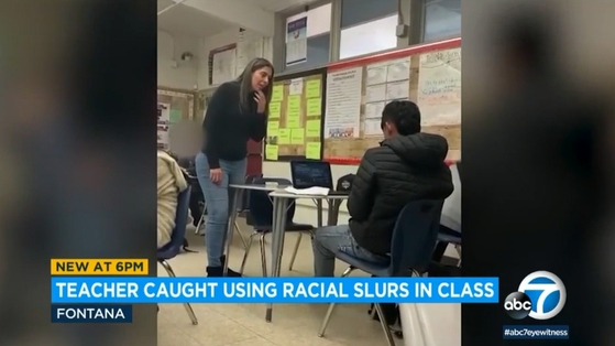 폰태나 소재 중학교에서 한 교사가 수업 중 흑인 비하 단어를 반복적으로 사용하는 모습이 동영상에 찍혀 공개되면서 논란이 일고 있다. [ABC7 뉴스]
