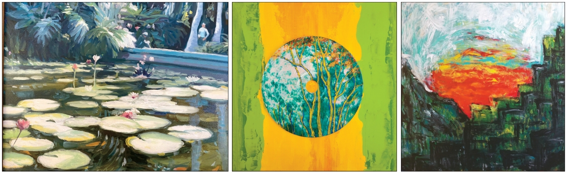 (왼쪽부터) 김인철 작품 ‘Lily Pond’, 이경하 작품 ‘Spring Festival’, 제시카 시 작품 ‘Spirit of Spring’.