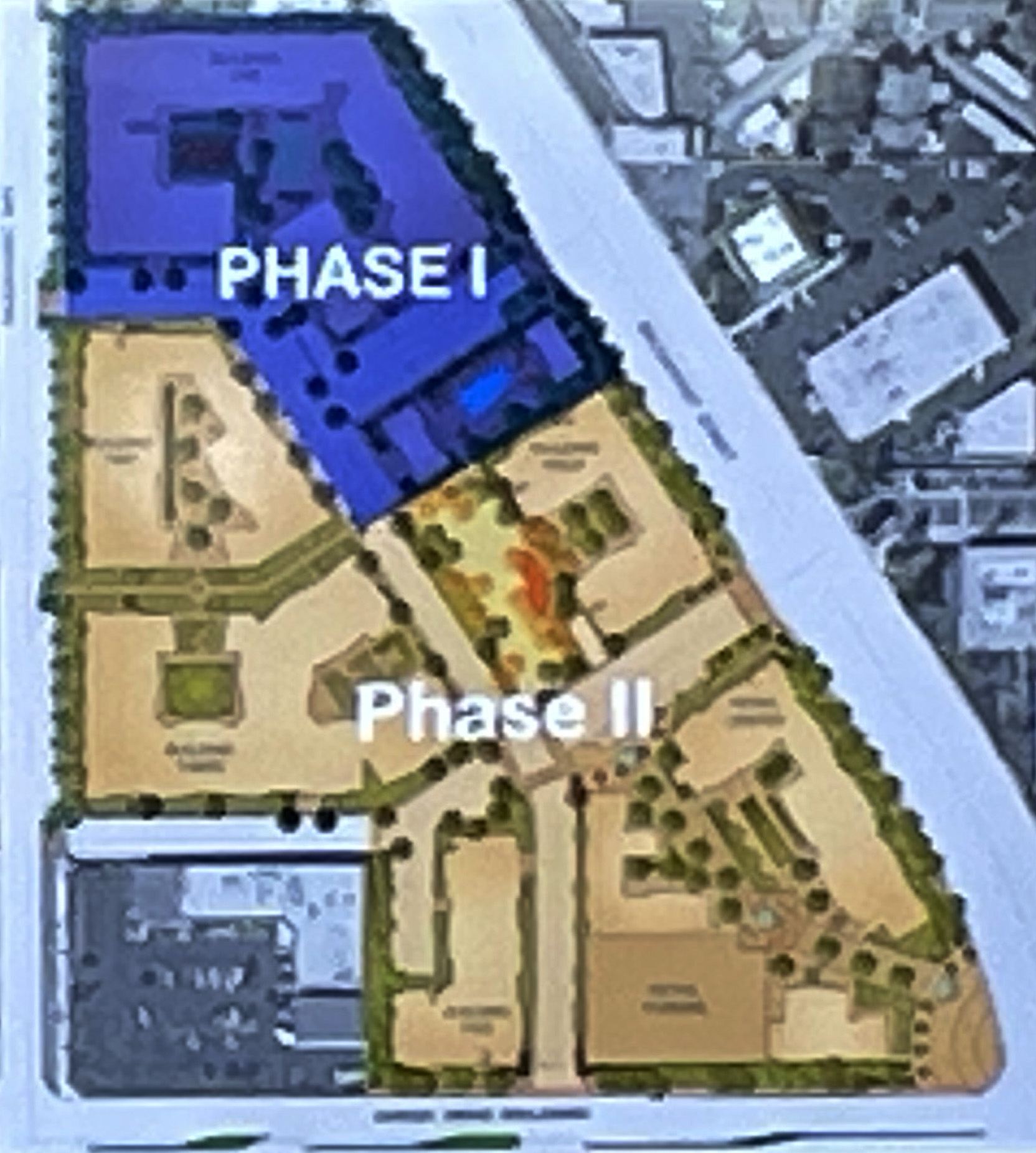 브룩허스트 플레이스 프로젝트 1단계와 2단계를 표시한 지도.
