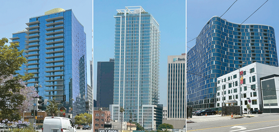 LA한인타운에 20층이 넘는 초고층 건물이 속속 들어서며 스카이라인이 확 바뀌고 있다. 사진은 완공된 23층 커브(오른쪽)와 38층 한라산(가운데)과 2025년 완공 목표로 현재 건설 중인 22층 높이의 오푸스. 김상진 기자