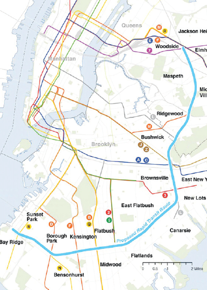 퀸즈-브루클린 경전철 계획 지도. [MTA 웹사이트 캡처]