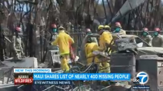 하와이 마우이 당국은 25일 최근 발생한 산불과 관련한 실종자 388명의 명단을 공개했다. [ABC7 뉴스]