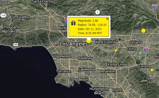 오늘 오전 8시 35분경 샌게이브리얼 밸리 지역에서 규모 2.9 지진이 발생했다. 글렌데일과 LA 다운타운에서도 지진을 감지했다는 보고가 접수됐다. [KTLA5 뉴스]