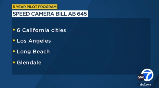 내년부터 남가주 LA와 글렌데일, 롱비치에서 과속단속 카메라에 찍히면 벌금을 물게 된다. 북가주 샌프란시스코, 샌호세, 오클랜드에서도 같은 프로그램이 시행된다. [ABC7 뉴스]