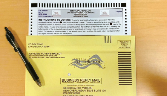 오는 11월7일 실시될 특별선거에 사용될 투표용지 패키지 중 일부가 이중으로 발송된 것으로 밝혀져 샌디에이고 카운티 유권자등록국이 조치에 나섰다. [카운티 유권자등록국 홈페이지 캡처]