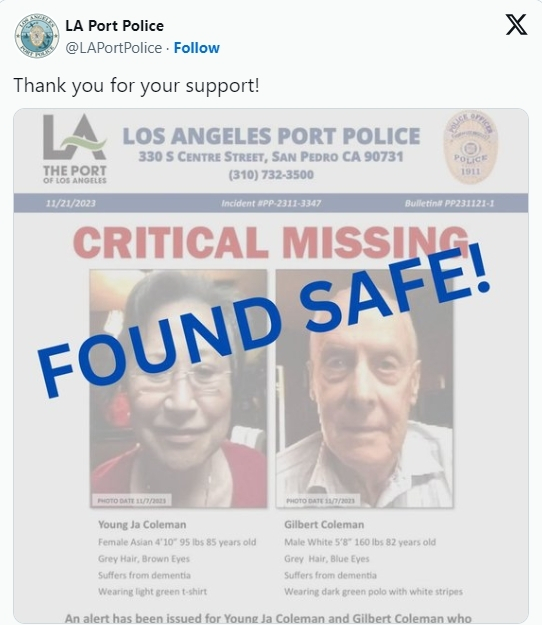 21일 오전 샌피드로 항구에 도착한 크루즈선에서 하선한 뒤 실종됐던 한인 아내와 백인 남편 부부가 22일 두 사람 모두 안전하게 발견됐다고 LA 항만 경찰 측이 밝혔다. [ABC7 뉴스]