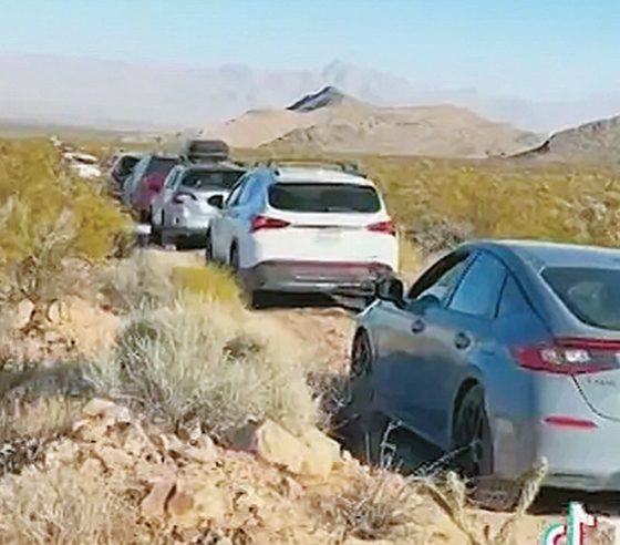 구글 지도 앱 안내에 따라 사막길에 들어선 자동차들 행렬. [사진   TikTok/@jutdoingshelbythings]