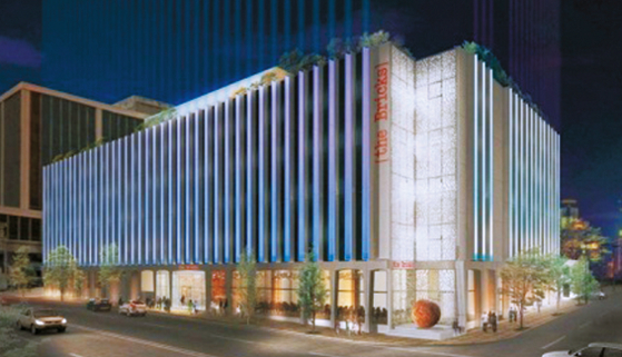 기존 5층 규모 오피스 건물 재건축을 통해 2025년 건설 완료될 예정인 신라스테이 LA점의 호텔 조감도. [SSH 아메리카 LLC 제공]