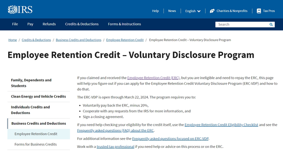 https://www.irs.gov/coronavirus/employee-retention-credit-voluntary-disclosure-program