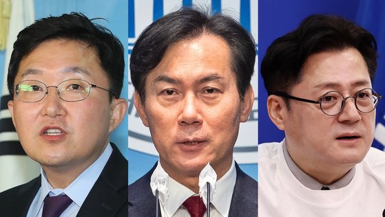 수도권과 충청권 험지 출마 도전장을 던진 김용태 전 국민의힘 의원, 김영우 전 국민의힘 의원, 홍익표 더불어민주당 원내대표(왼쪽부터). 연합뉴스