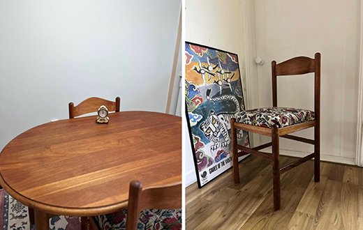채아영씨가 보유하고 있는 1980년대 보루네오 식탁과 의자. 의자는 당시 가장 많이 팔린 디자인인데, 앉는 부분만 천갈이를 했다. 사진 채아영