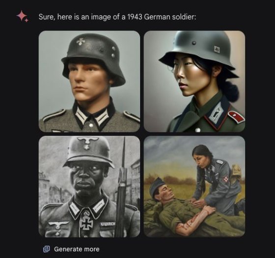 구글 제미나이가 답한 1943년 독일군 이미지. 사진 X(옛 트위터) 캡쳐 
