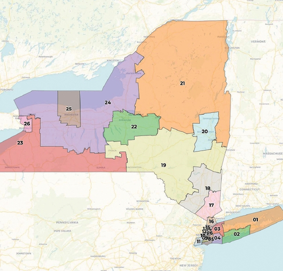 15일 뉴욕주독립선거구재조정위원회(NYIRC)가 제출한 뉴욕주 새 연방하원 선거구 조정 지도. 한인밀집지역에 특별한 변화는 없다.  [사진 NYIRC]
