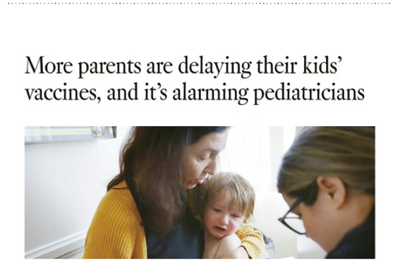 원문은 LA타임스 3월11일자 1면 ‘More parents are delaying their kids’ vaccines, and it‘s alarming pediatricians’ 제목의 기사입니다.