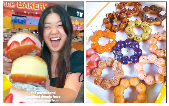 LA와 오렌지카운티에서 한국 도넛 가게들이 인기를 끌고 있다. ‘요즘 도넛’의 딸기 우유 도넛과 우유 도넛을 들고 있다. [인스타그램 캡처] 