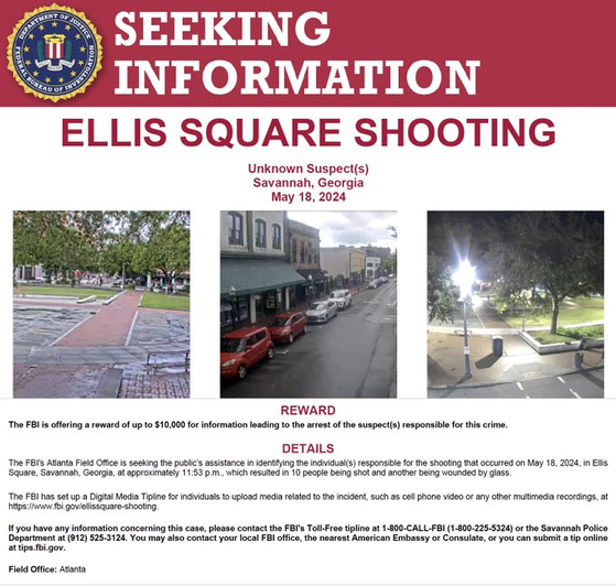 FBI는 엘리스 스퀘어 총격 사건에 대한 정보 및 녹화 영상 등을 대중에게 공유해줄 것을 당부했다.