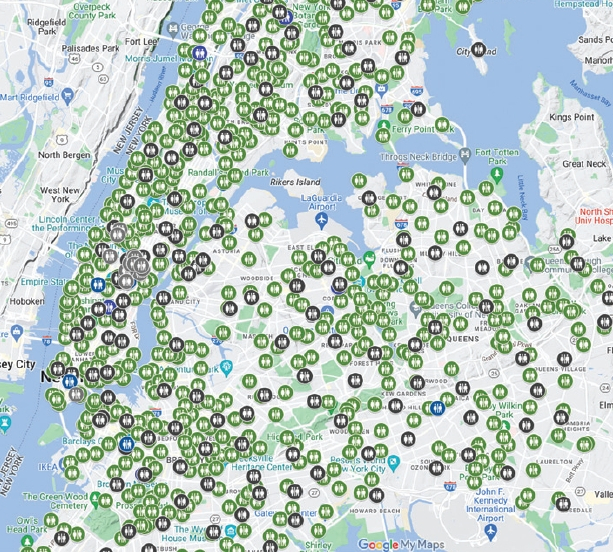 3일 뉴욕시장실이 공개한 공중화장실 지도.  [사진 구글맵 캡처]