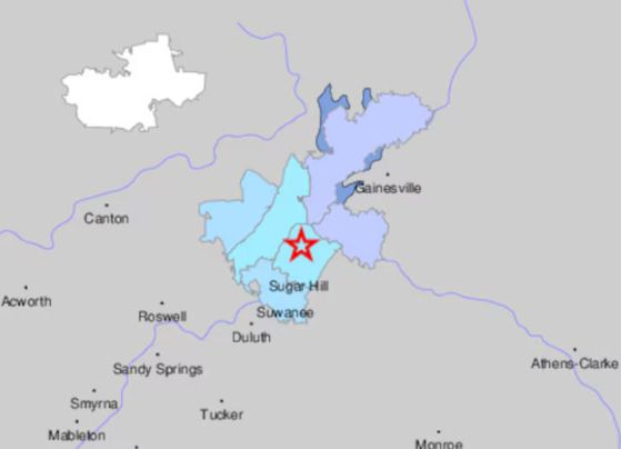6일 조지아주 귀넷 카운티 북동부의 지진 발생 지역 [지질조사국(USGS) 홈페이지]