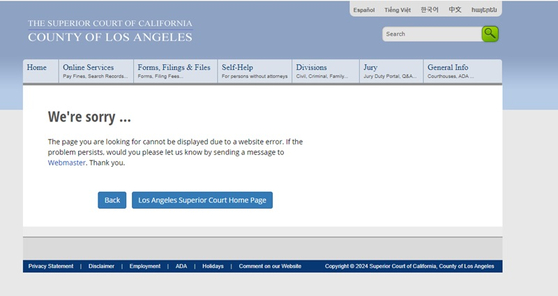 LA카운티 수피리어법원 홈페이지 [홈페이지 캡처]