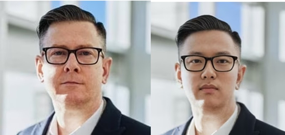 북한 IT 기술자가 기존 인터넷에 공개된 사진(왼쪽)에 AI 기술로 조작한 사진을 미국 사이버회사 입사 지원 절차에서 사용했다. [KnowBe4]