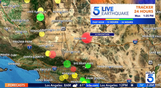 샌버나디노 카운티 바스토우 인근에서 규모 4.9 지진이 발생했다. [KTLA 캡처]