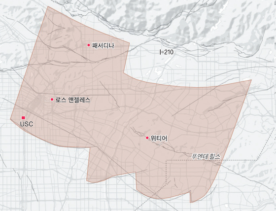 지난 12일 지진이 발생한 푸엔테힐스 단층이 통과하는 지역.