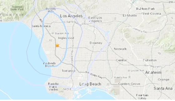 23일 새벽 LA카운티 사우스베이 지역에서 규모 2.9의 지진이 발생했다. [FOX11 캡처]