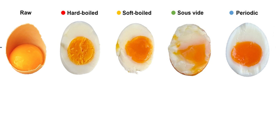 이탈리안 연구팀이 고안한 최적의 달걀삶기 논문의 일부. 가장 오른쪽이 주기 조리법으로 삶은 달걀. 네이처 커뮤니케이션즈