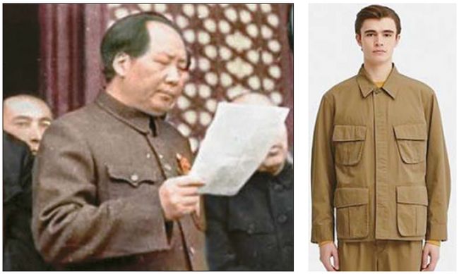 유니클로의 새 봄 재킷이 마오쩌둥이 입었던 옷과 비슷해 논란이 되고 있다. 마오쩌둥의 생전 모습(왼쪽 사진·위키피디아 캡처)과 논란이 된 유니클로의 재킷 신상품. [유니클로 홈페이지 캡처]