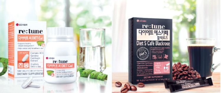 LG생활건강의 리튠 다이어트 씨 DIET Cut(사진 왼쪽)은 한국인의 식습관과 탄수화물 섭취가 많은 고객에 맞춘 탄수화물 집중관리 제품이다. 커피향과 맛을 즐지며 다이어트하는 리튠 다이어트 에스카페 블랙로즈도 추천상품이다. 
