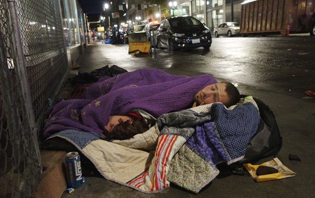 Homelessness is a nationwide problem but the rates in California are much higher.  Source: Associated Press, Ted S. Warren