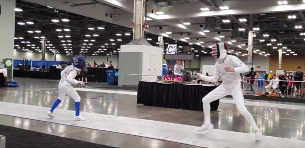 Aidan fencing at the National Championships located in Columbus, Ohio.  Source: Author, Annette Lee