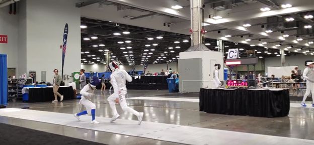 Aidan fencing at the National Championships located in Columbus, Ohio.  Source: Author, Annette Lee
