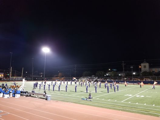 In the half time, the Burbank High School Marching Band performed on the field. 