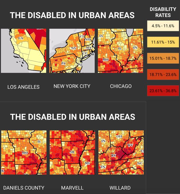 Disability rates across different urban areas Source: Graphic created by Author, Seonghyeon Sean Lee