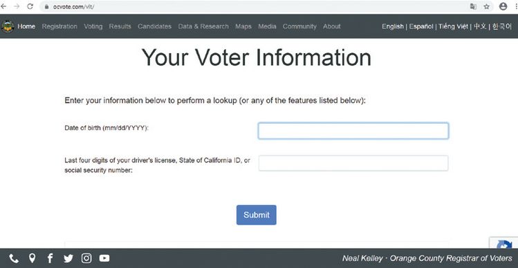 OC 유권자들은 선관국 웹사이트에서 자신의 유권자 등록 정보를 손쉽게 확인할 수 있다.   [선관국 웹사이트 캡처]