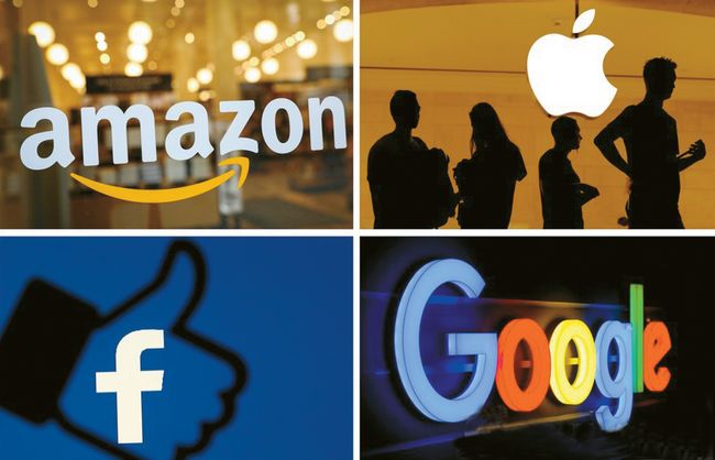 미국인들은 마이크로소프트를 가장 윤리적인 미국 기업으로 생각하는 것으로 나타났다.  위 사진 왼쪽부터 아마존, 애플, 페이스북, 구글 로고. 
