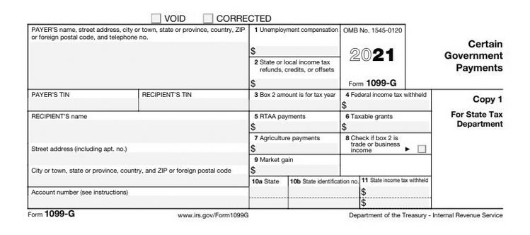 IRS 1099-G 서류양식 일부 [IRS]