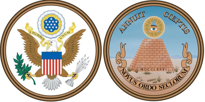 미국을 상징하는 공식 국장의 앞면과 뒷면
