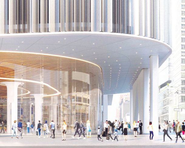 수십 년 전에 지어진 맨해튼 42스트리트 포트오소리티 버스터미널을 헐고 앞으로 수년 간 공사를 해서 2026년에 새로 개장할 버스터미널의 메인게이트 모습. [뉴욕뉴저지포트오소리티 웹사이트 캡처]