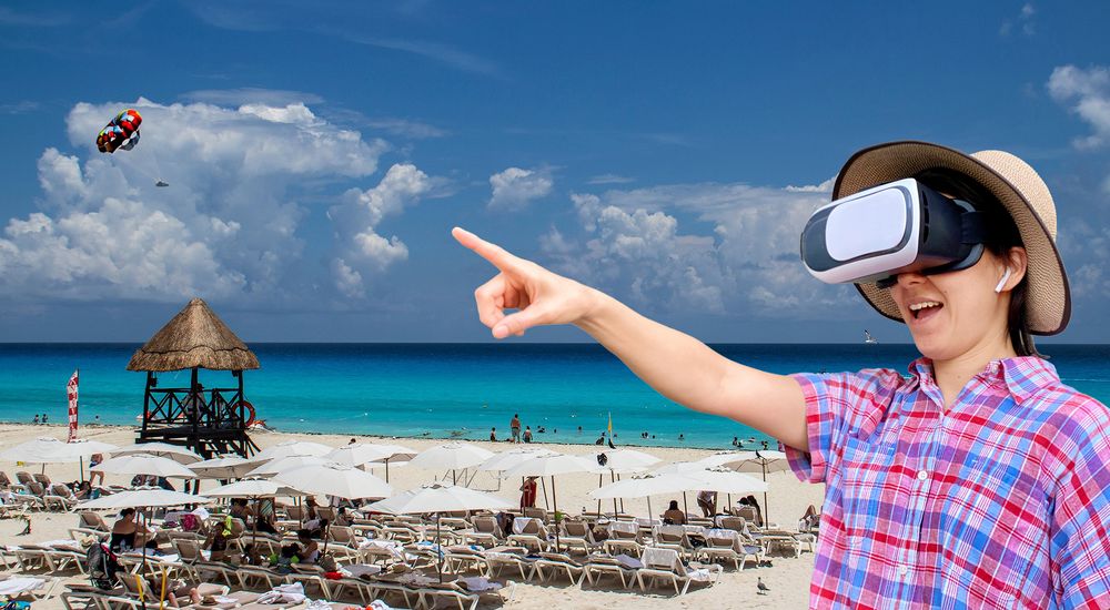 코로나 사태로 인한 ‘집콕’ 스트레스가 심화 되는 가운데 세계 관광명소를 비롯해 스릴 넘치는 액티비티까지 생생하게 간접 체험할 수 있는 가상현실(VR) 콘텐츠들이 인기를 끌고 있다. VR 헤드셋을 착용하고 바닷가 해변 VR 영상을 즐기고 있는 모습. [사진·그래픽=박낙희 기자]