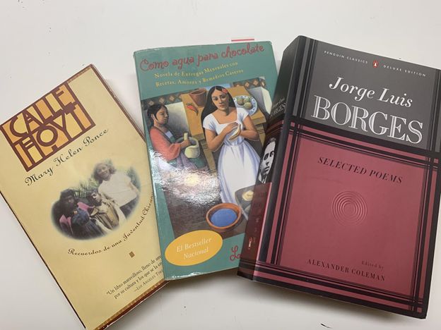 Multiple  spanish books I have been using  to keep up with my goal of learning the language.
[Source: Joyce Kim]
