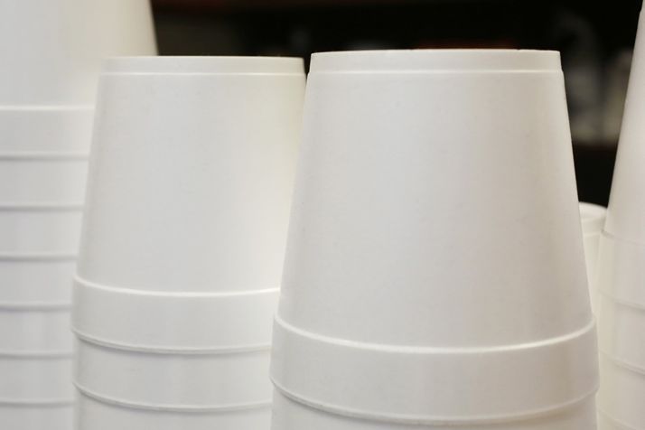 Styrofoam cups are used in many places.[Source: Associated Press, Mark Lennihan]